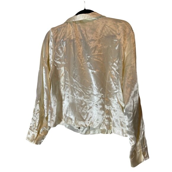 Vintage Allyson San Francisco Ivory Long Sleeve Satin Zip Top or Jacket Large - Picture 2 of 9